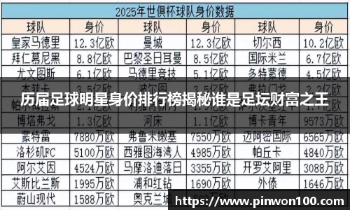 历届足球明星身价排行榜揭秘谁是足坛财富之王